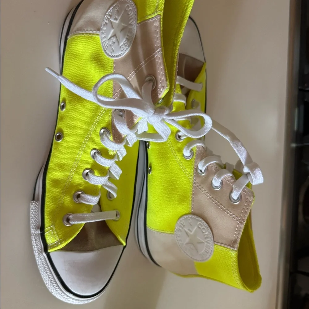 Converse All Stars Yellow Cream and Tan High-Top Sneakers - Picture 2 of 3